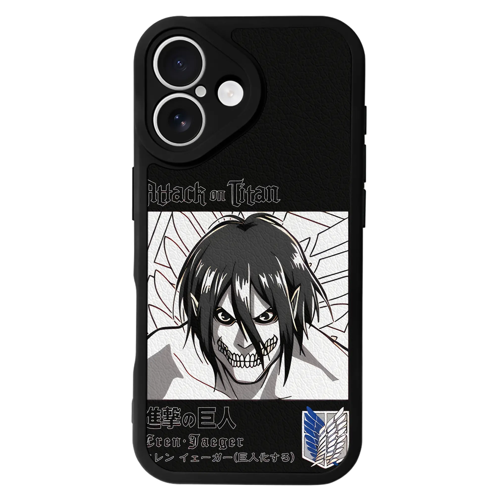 進撃の巨人 グッズ エレン・イェーガー - IPhone 16シリーズ対応 ・ シリコンスマホケース ・ レザー調 ・ 高精度フィット ・ 耐衝撃 ・ ワイヤレス充電対応 ・ 精密カット